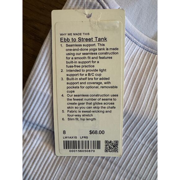 Lululemon Ebb to Street Tank Top Light Support, B/C Cup Lavender Size 8 NWT - Picture 3 of 4